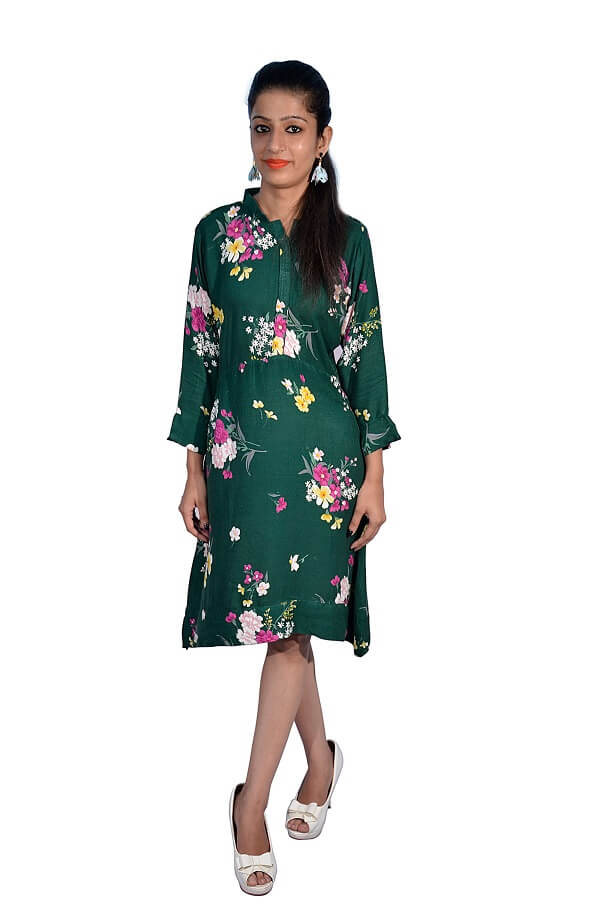 Buy Bottle Green Floral Knee Length Dress at Best Prices in India